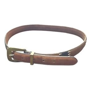 Fossil Women Patchwork Leather Belt Brown Multicolor Whipstitch Brass Buckle M-L